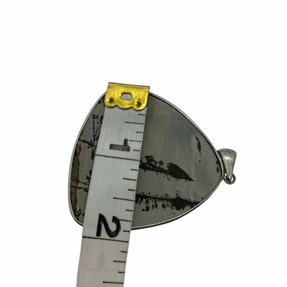 Eched Stone Pendant Hand Crafted Misty Trees 925 Marked Statement - Picture 7 of 12